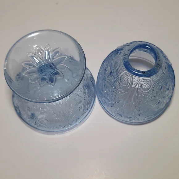 Tiara Blue Chantilly Sandwich Indiana Glass Fairy Lamp Candle Tea Light 2 Piece - Picture 4 of 7